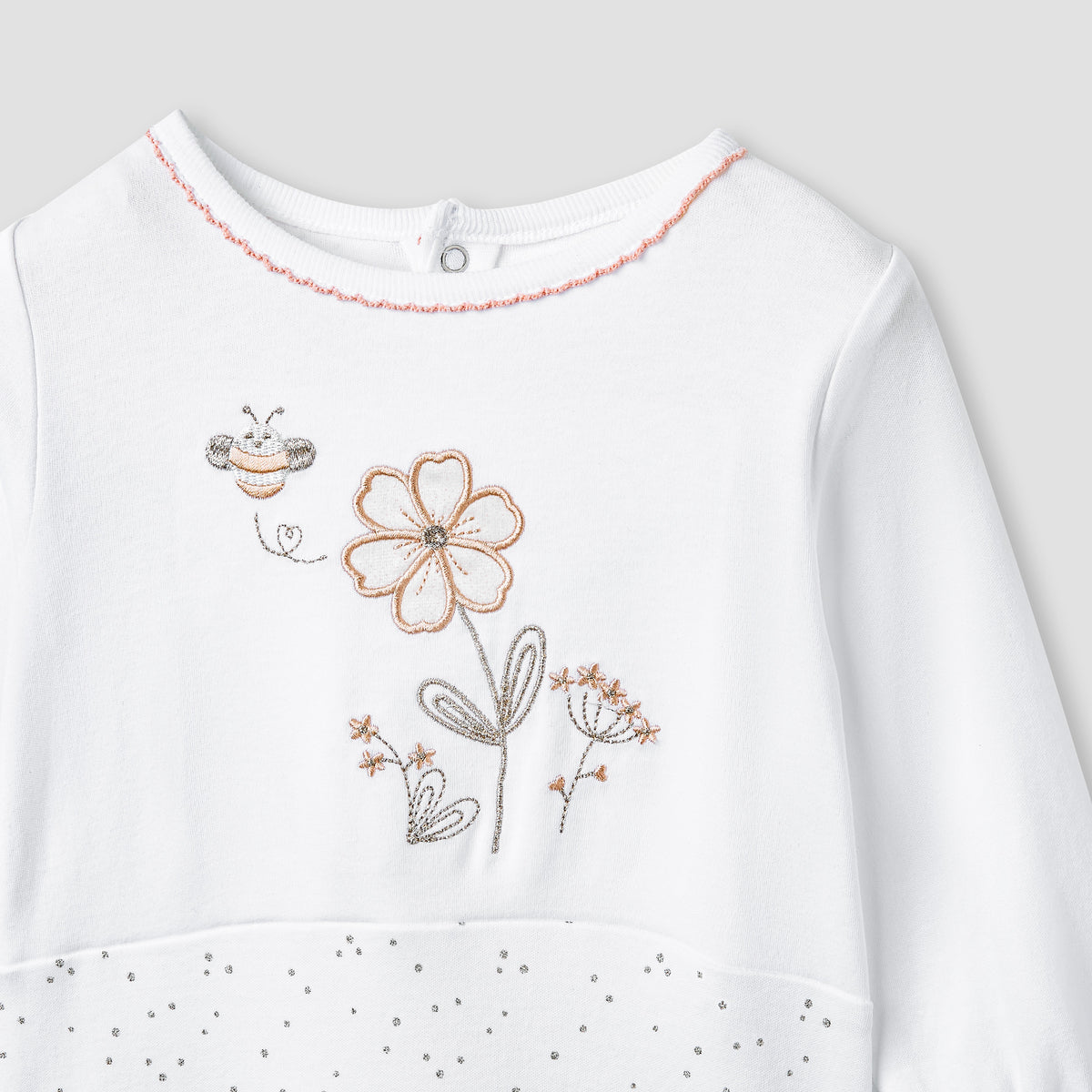 Giggles Embroidered Sleepsuit with Long Sleeves and Button Closure