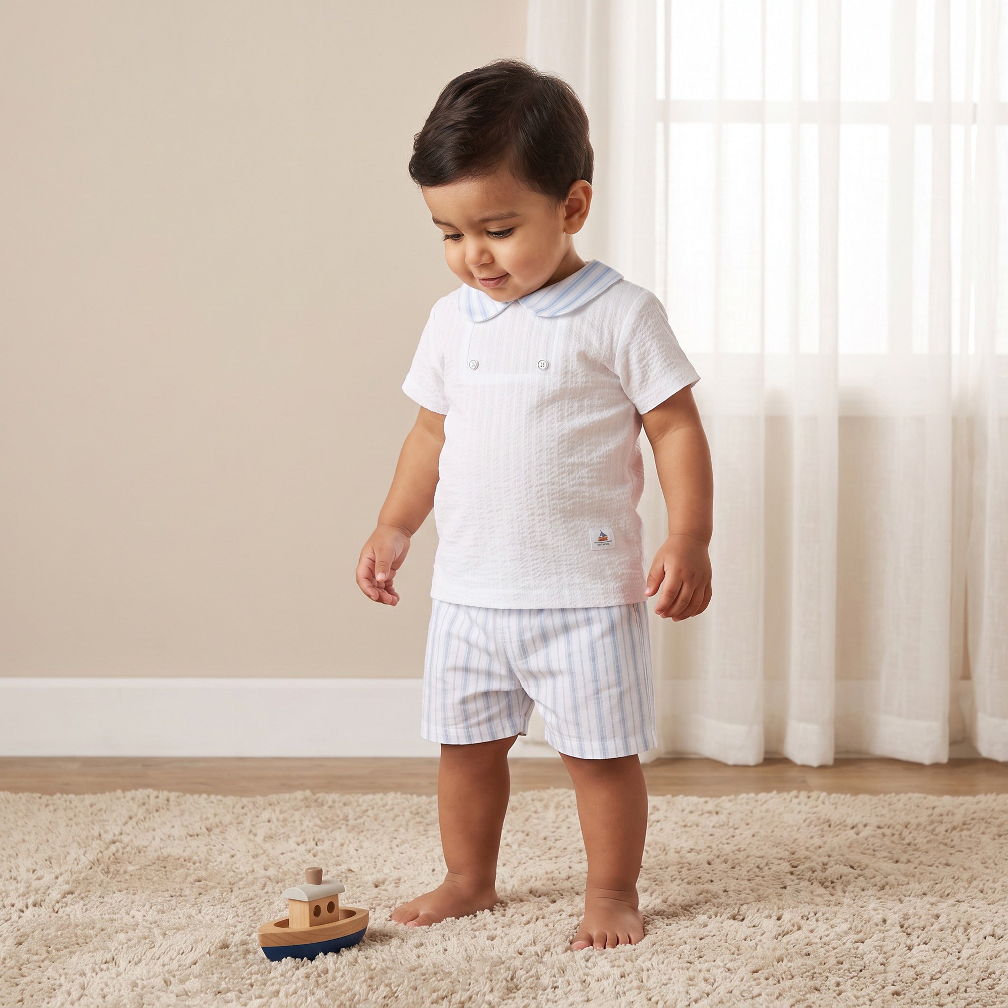 Giggles Cotton Collared Long Sleeves Sleepsuit with Boat Print