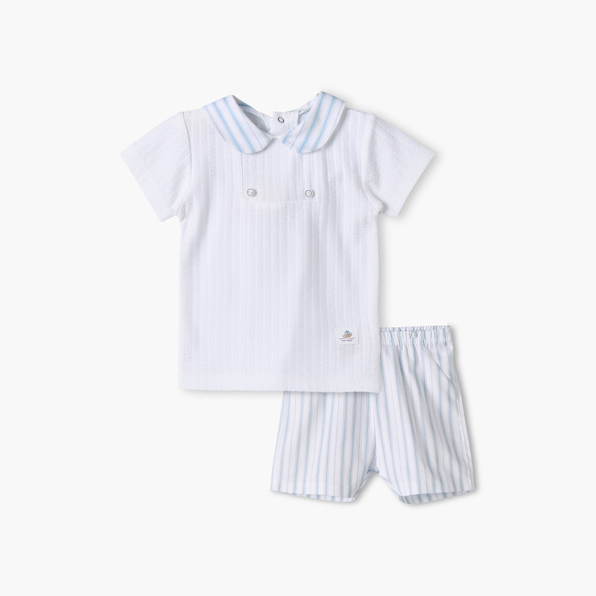 Giggles Cotton Collared Short Sleeves Shorts Set with Stripes