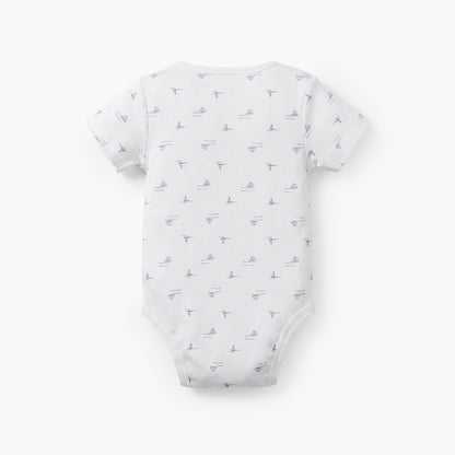 Giggles Round Neck Short Sleeves Cotton Bodysuit with Nautical Print