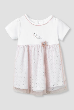 Giggles Printed A-line Dress with Floral Accent