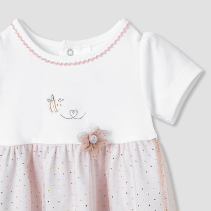 Giggles Printed A-line Dress with Floral Accent