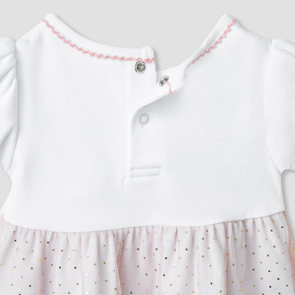 Giggles Printed A-line Dress with Floral Accent