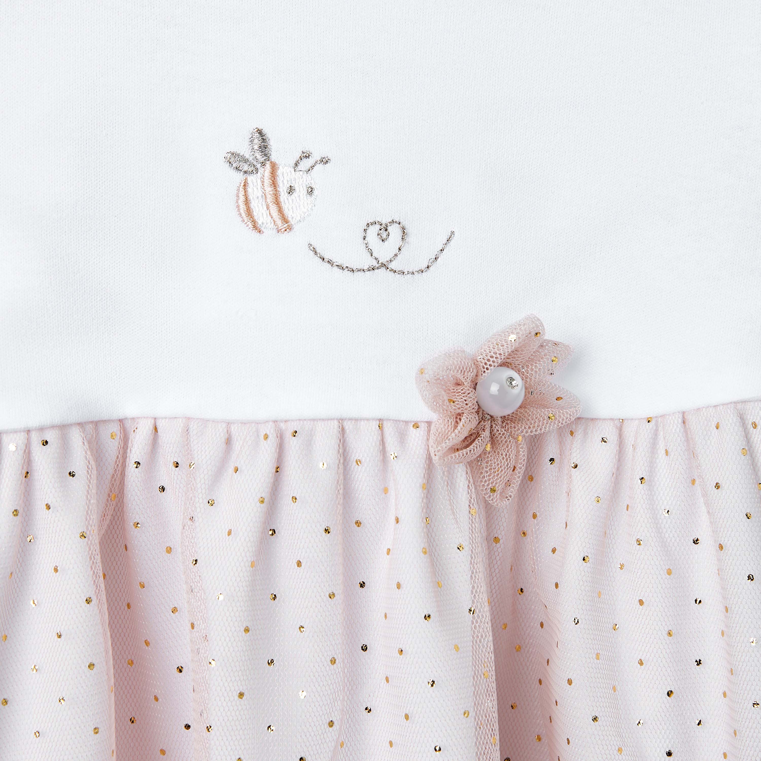 Giggles Printed A-line Dress with Floral Accent