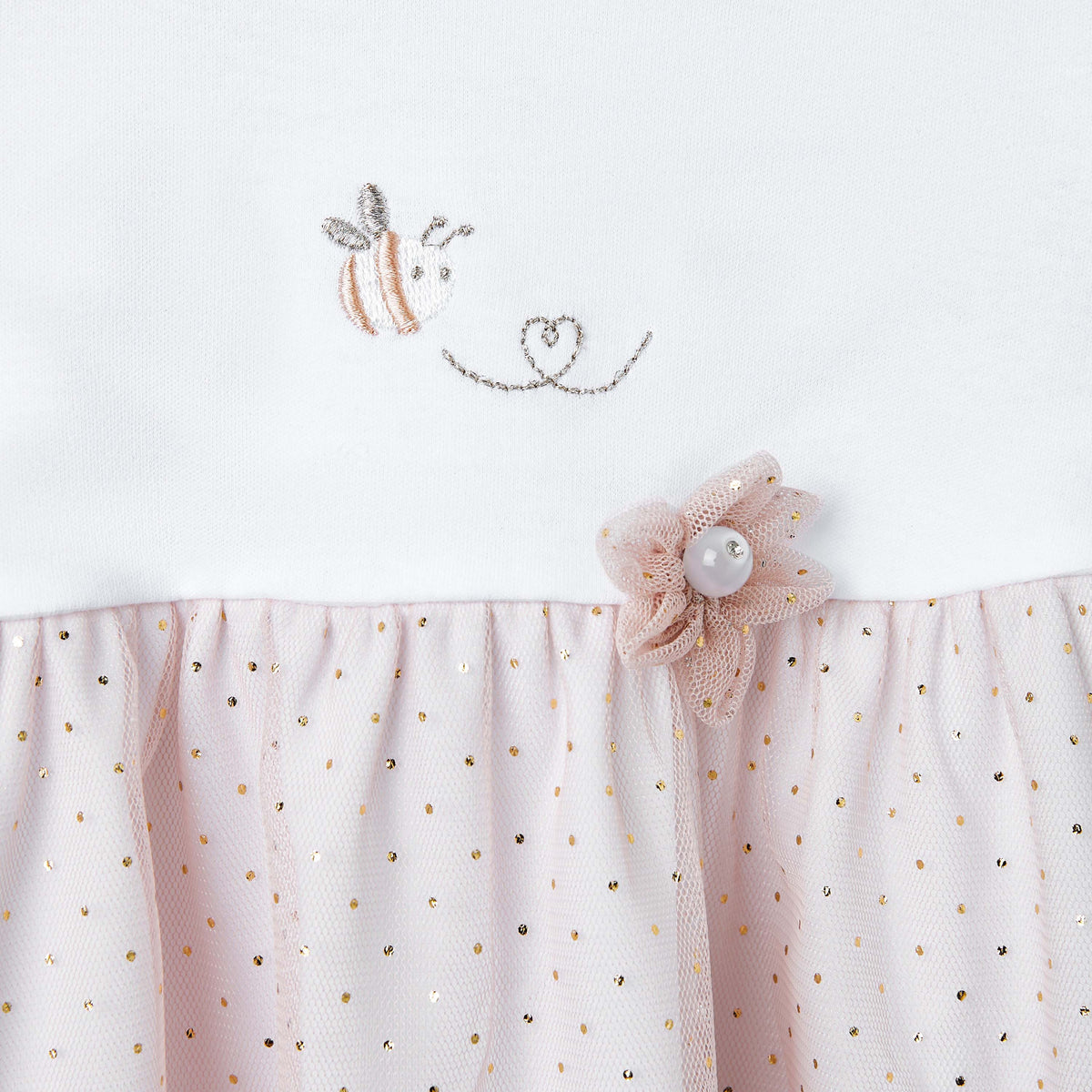 Giggles Printed A-line Dress with Floral Accent