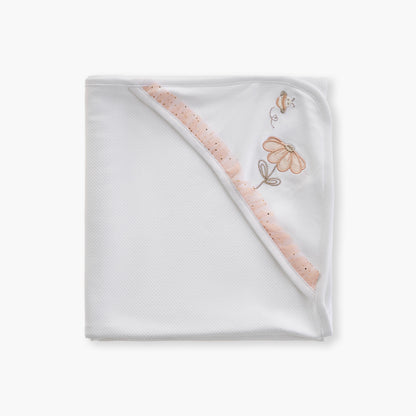 Giggles Floral Embroidered Hooded Receiving Blanket