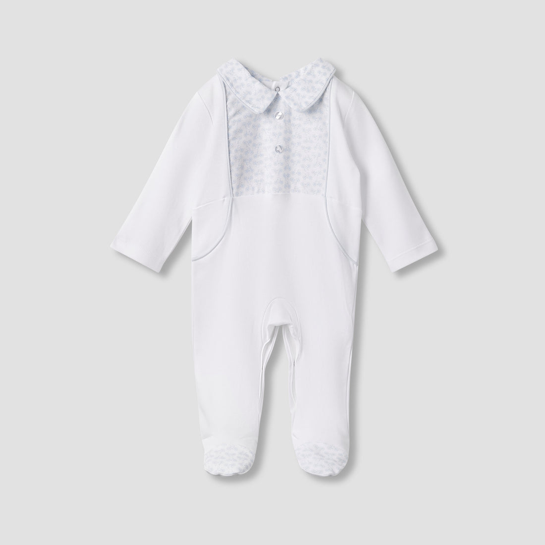 Giggles Printed Sleepsuit with Long Sleeves and Button Closure - White / 9-12 mths