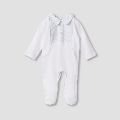 Giggles Printed Sleepsuit with Long Sleeves and Button Closure - White / 9-12 mths