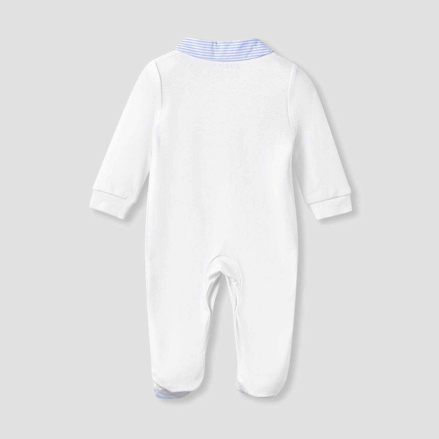 Giggles Striped Sleepsuit with Long Sleeves and Button Closure