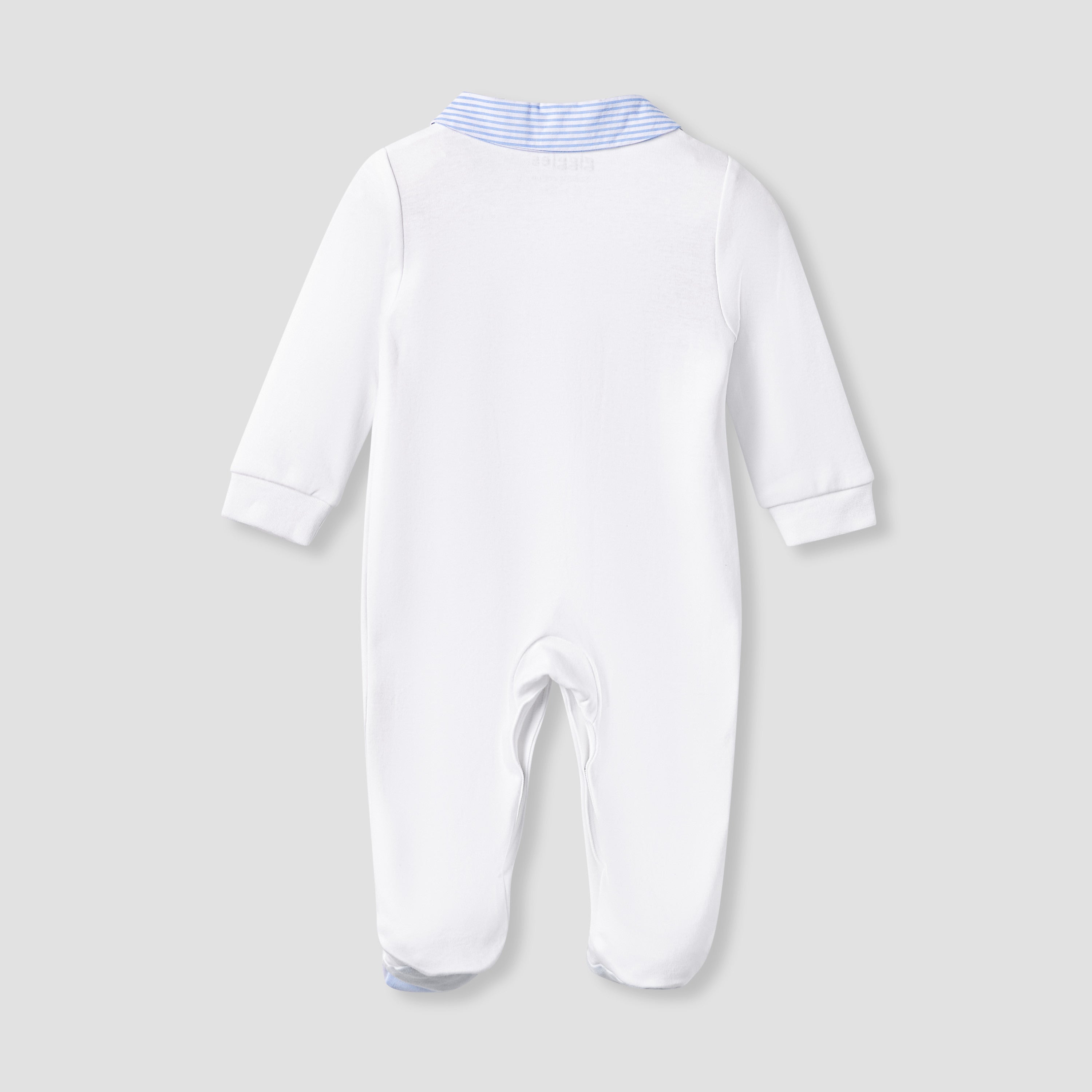 Giggles Striped Sleepsuit with Long Sleeves and Button Closure