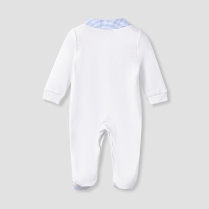 Giggles Striped Sleepsuit with Long Sleeves and Button Closure
