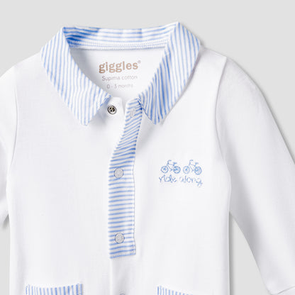 Giggles Striped Sleepsuit with Long Sleeves and Button Closure