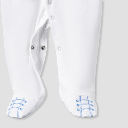 Giggles Striped Sleepsuit with Long Sleeves and Button Closure