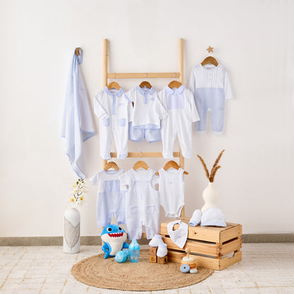 Giggles Striped Sleepsuit with Long Sleeves and Button Closure