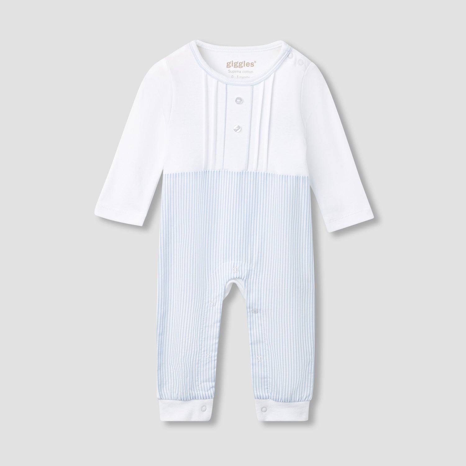Giggles Striped Sleepsuit with Long Sleeves and Button Closure - Blue / 12-18 mths