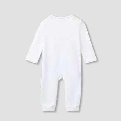 Giggles Striped Sleepsuit with Long Sleeves and Button Closure