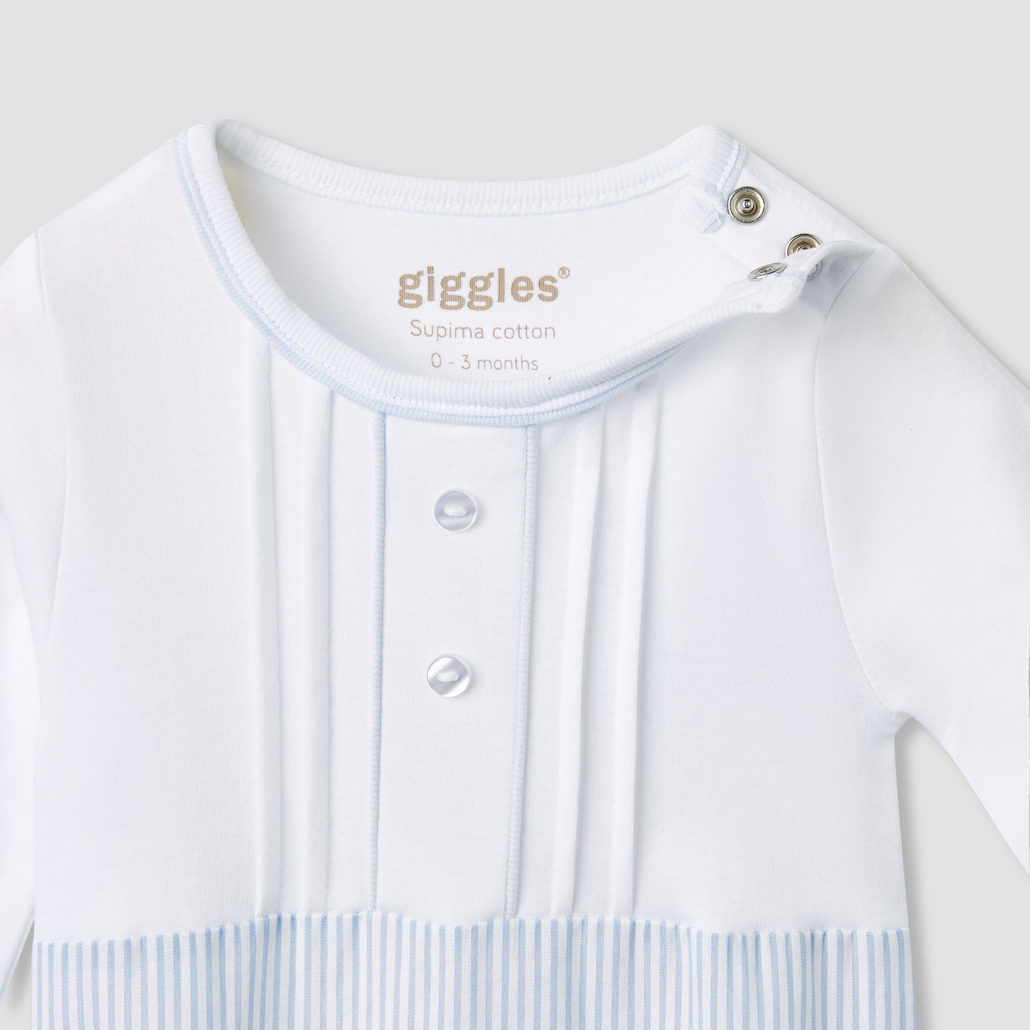 Giggles Striped Sleepsuit with Long Sleeves and Button Closure