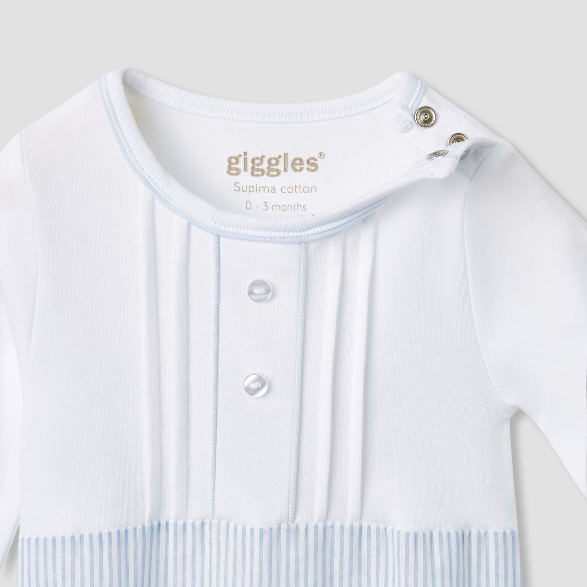 Giggles Striped Sleepsuit with Long Sleeves and Button Closure
