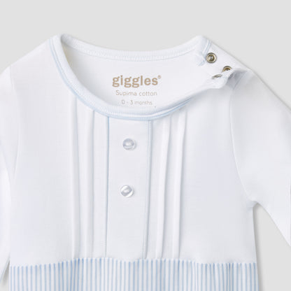 Giggles Striped Sleepsuit with Long Sleeves and Button Closure