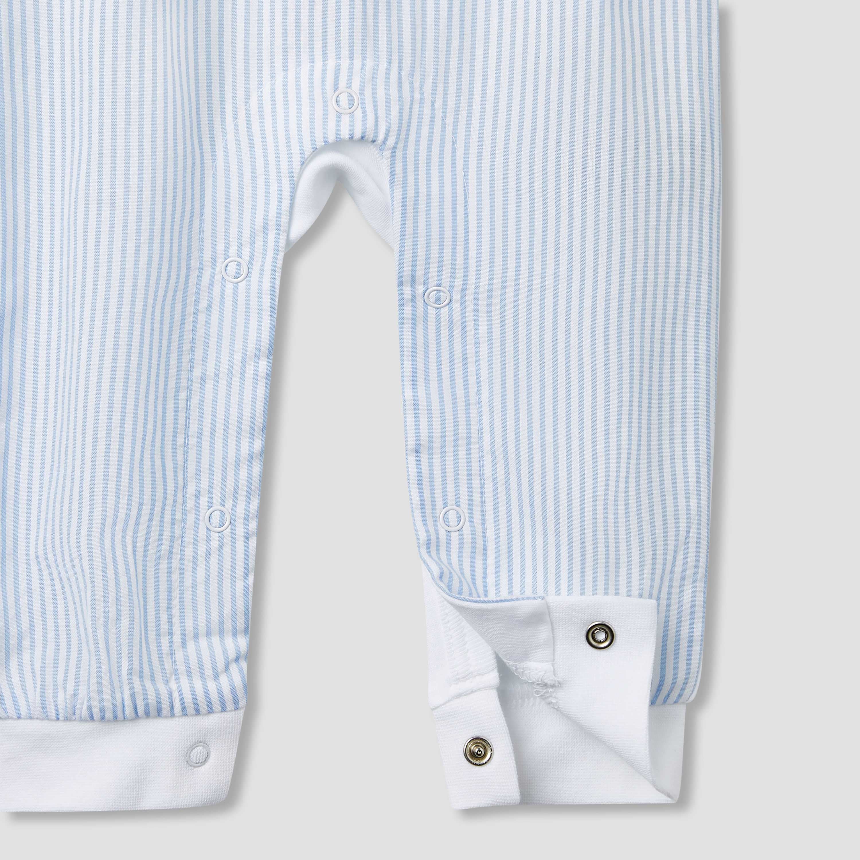 Giggles Striped Sleepsuit with Long Sleeves and Button Closure