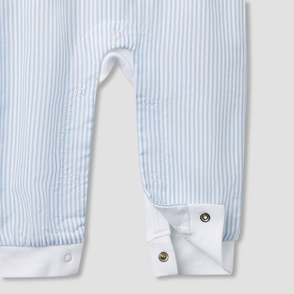 Giggles Striped Sleepsuit with Long Sleeves and Button Closure