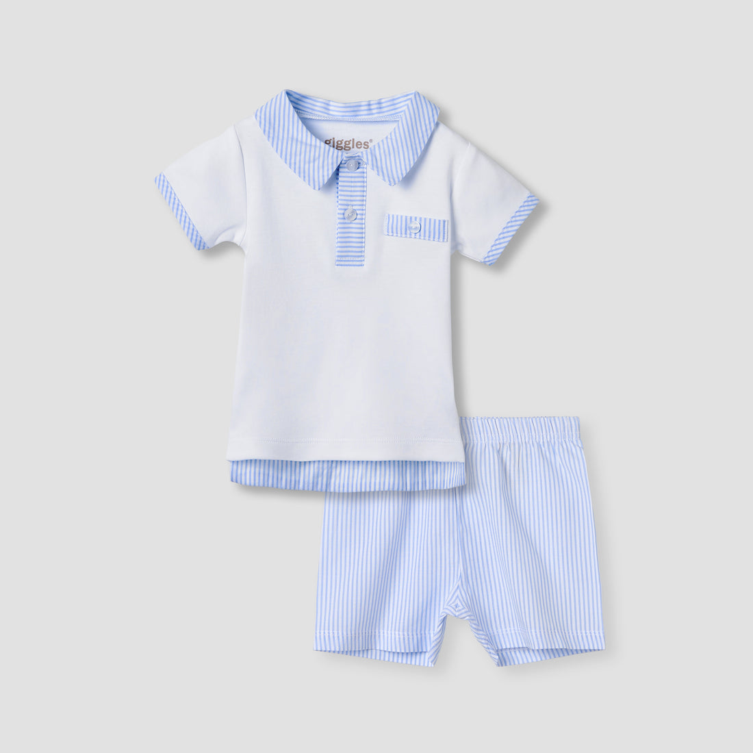 Giggles Striped T-shirt and Shorts Set - Blue / 12-18 mths