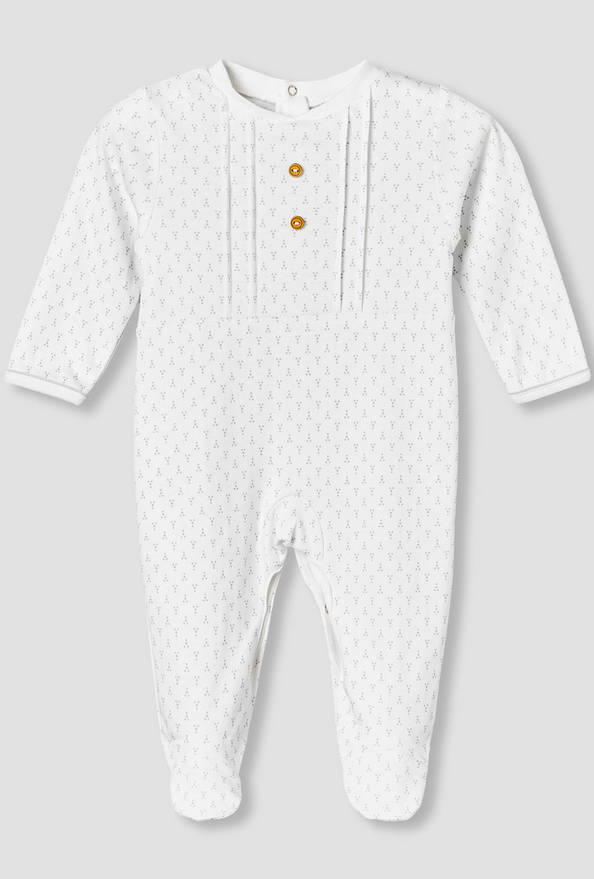 Giggles Cotton Round Neck Long Sleeves Sleepsuit with Button Applique