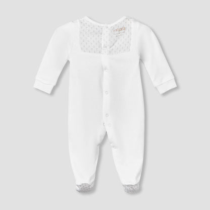 Giggles Cotton Crew Neck Long Sleeve Sleepsuit with Button Applique