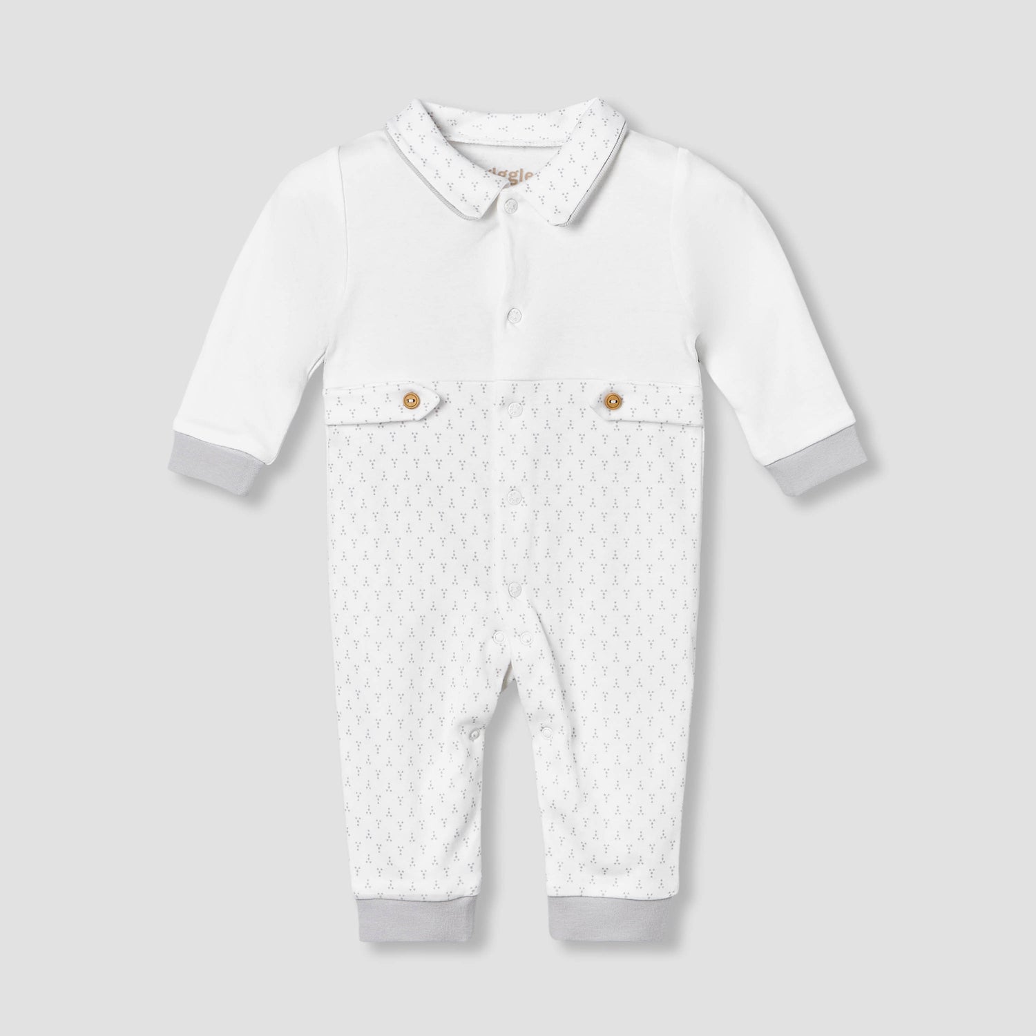 Giggles Cotton Collared Long Sleeve Sleepsuit with Snap Button Closure