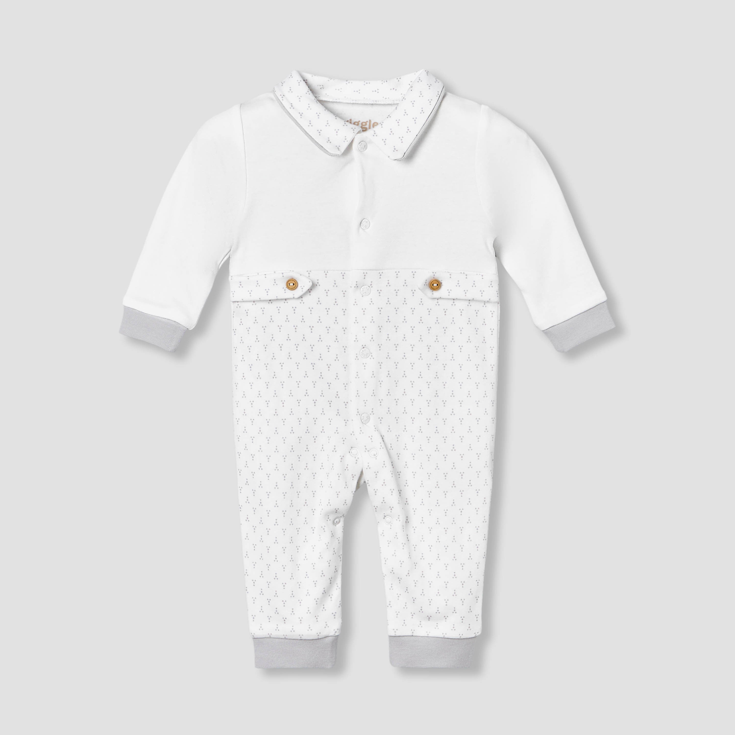 Giggles Cotton Collared Long Sleeve Sleepsuit with Snap Button Closure