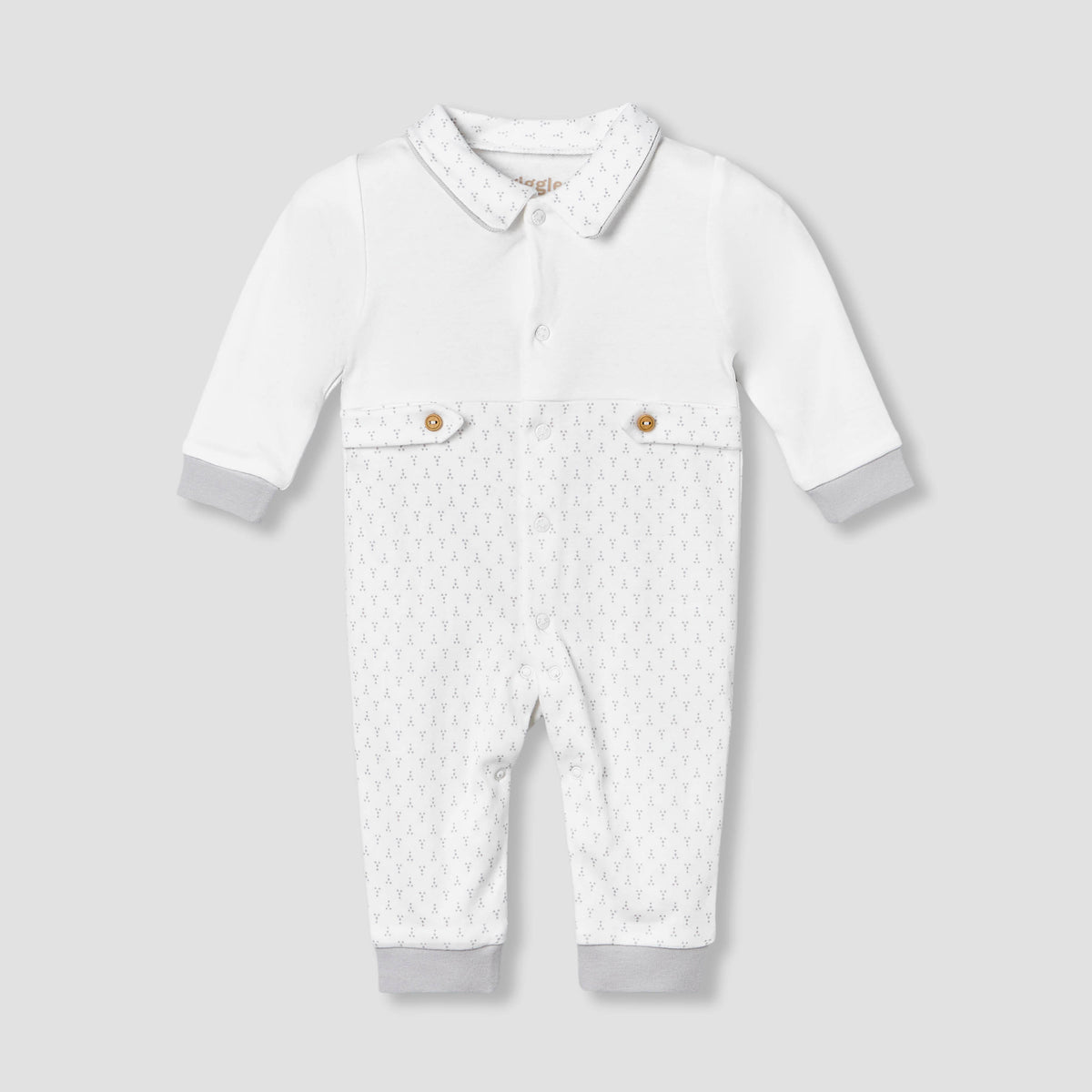 Giggles Cotton Collared Long Sleeve Sleepsuit with Snap Button Closure