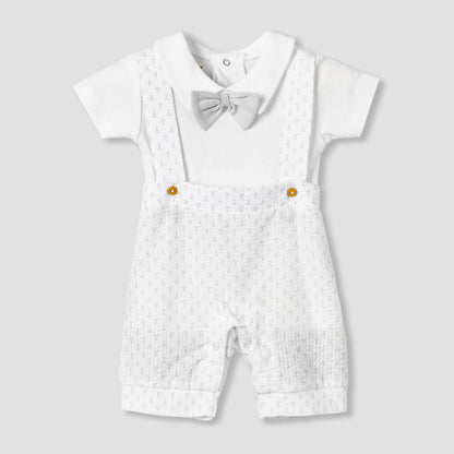 Giggles Collar Short Sleeves T-shirt and Dungaree Set with Bow