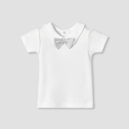 Giggles Collar Short Sleeves T-shirt and Dungaree Set with Bow