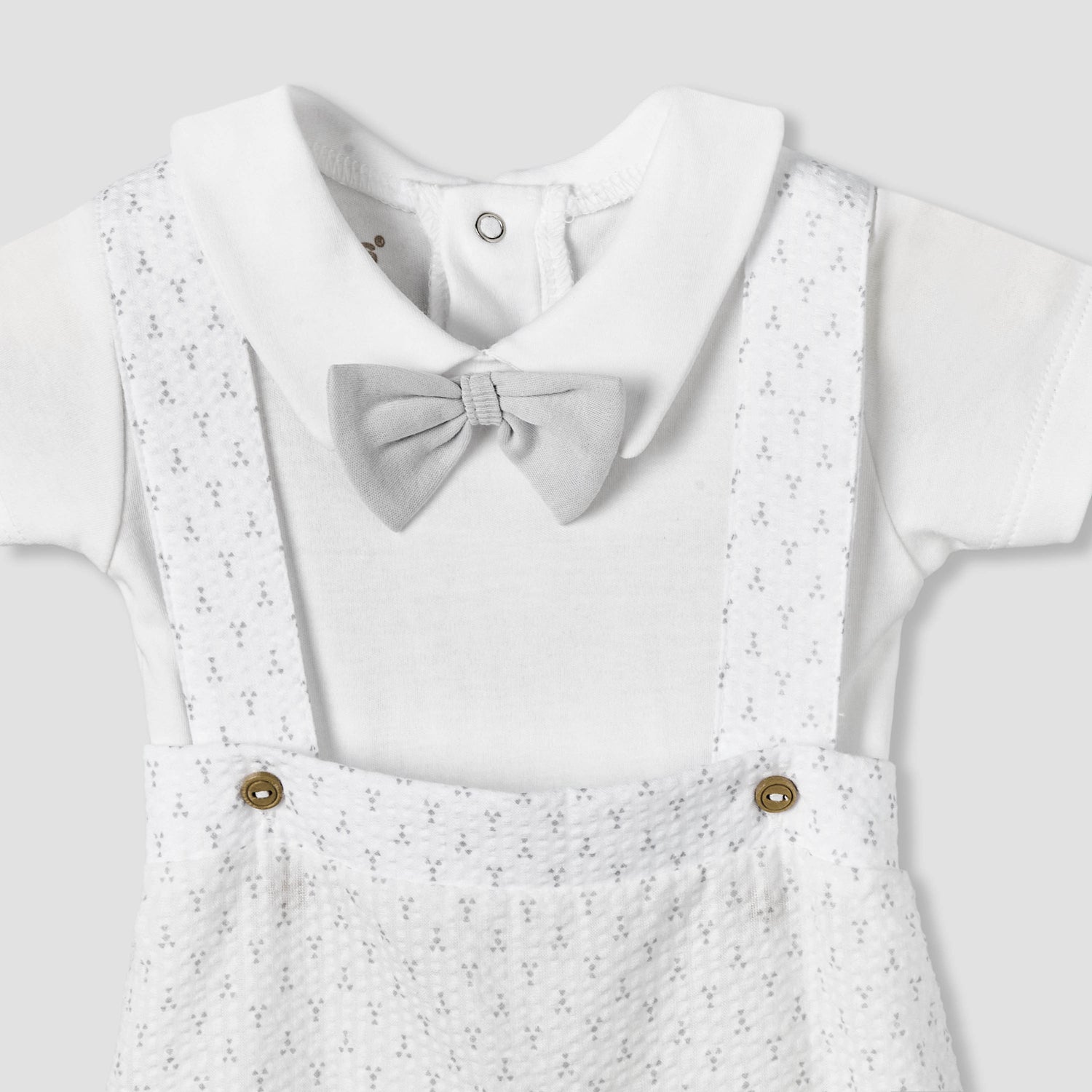 Giggles Collar Short Sleeves T-shirt and Dungaree Set with Bow