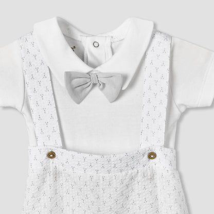 Giggles Collar Short Sleeves T-shirt and Dungaree Set with Bow