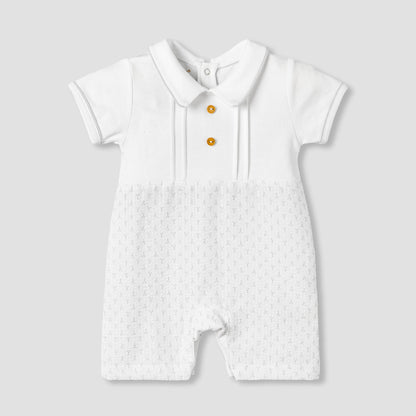 Giggles Collared Neck Short Sleeves Romper with Print - White / 12-18 mths