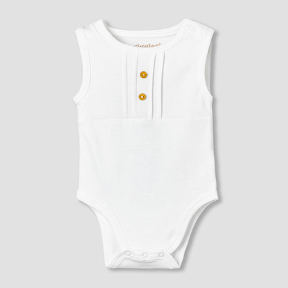 Giggles Round Neck Sleeveless Bodysuit with Snap Button Closure - White / 12-18 mths