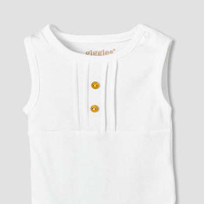 Giggles Round Neck Sleeveless Bodysuit with Snap Button Closure