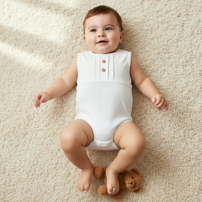 Giggles Round Neck Sleeveless Bodysuit with Snap Button Closure