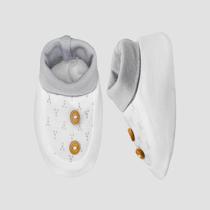 Giggles Booties with Dot Print - White / 0-6 mths