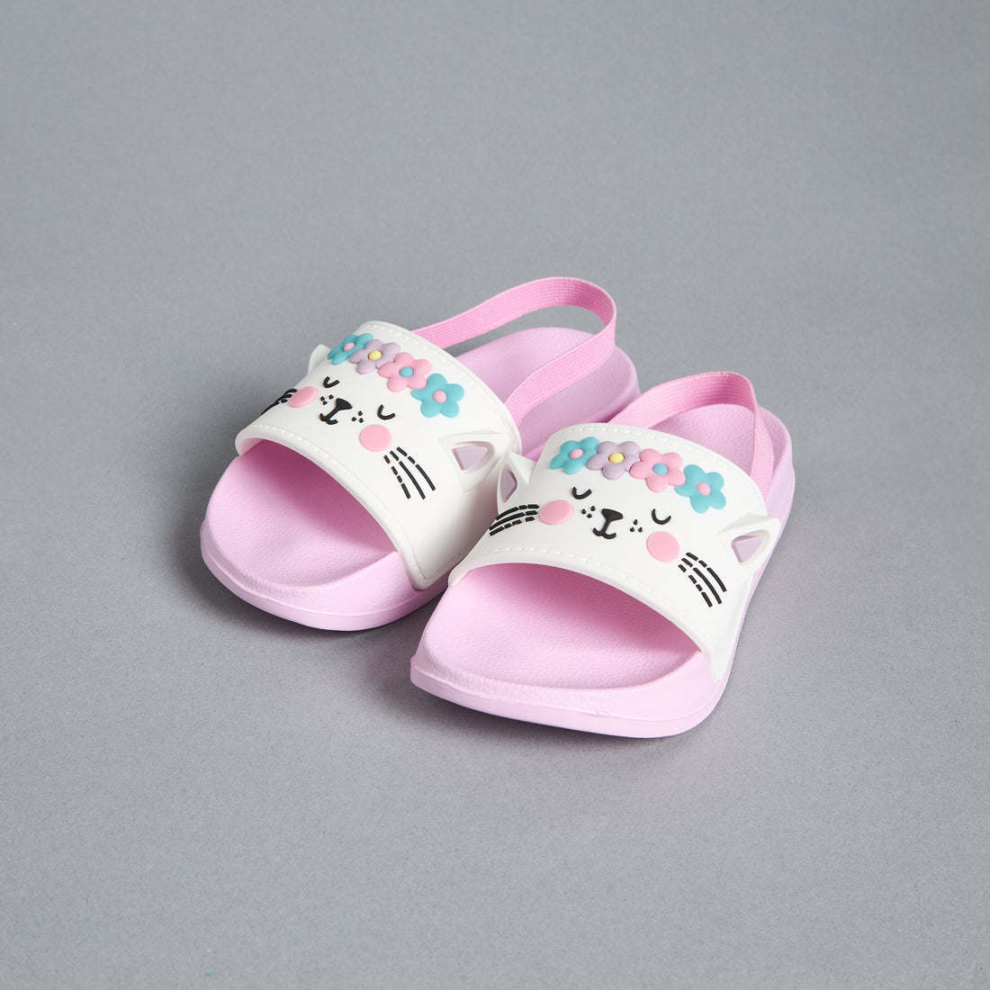 Cat Embossed Slides with Elastic Strap