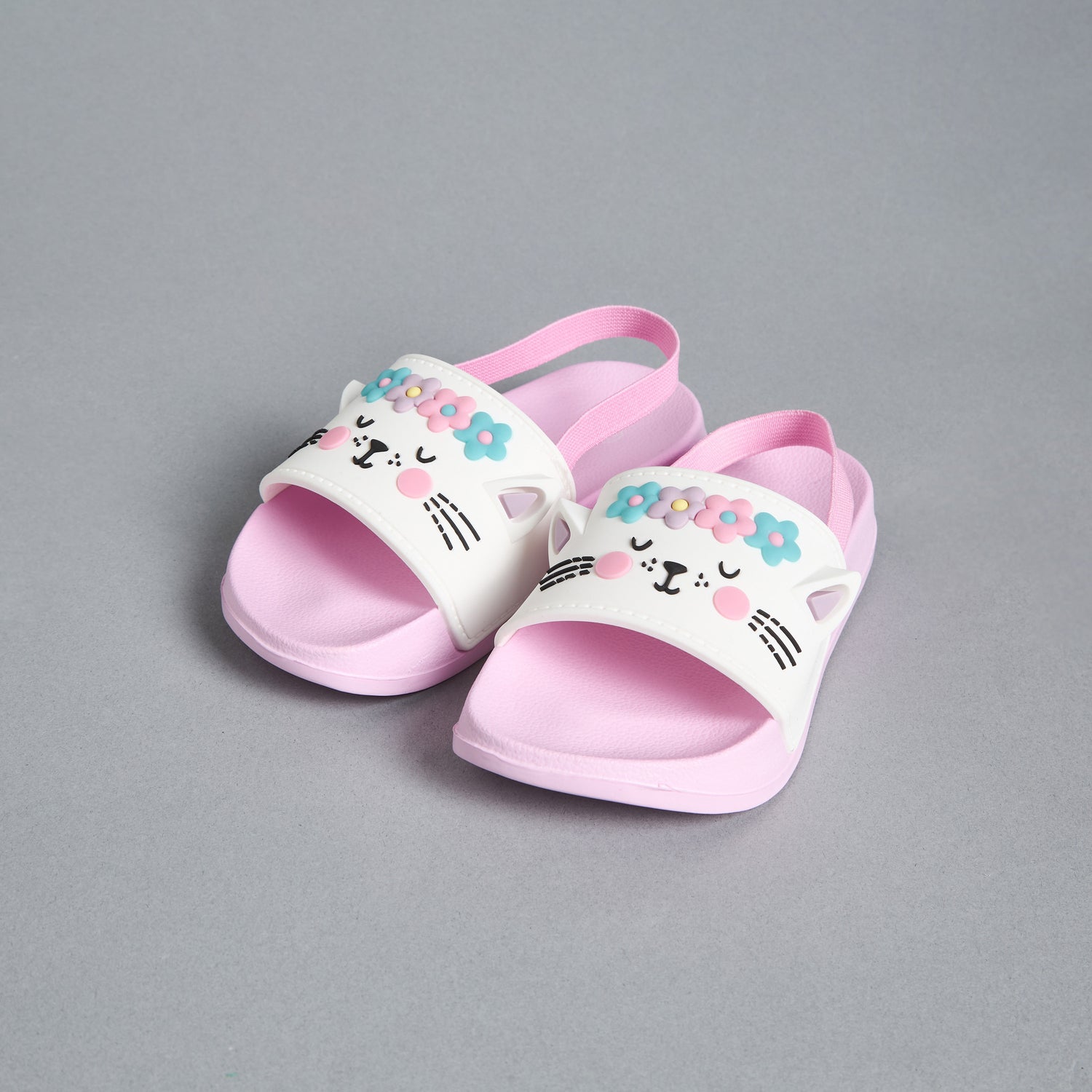 Cat Embossed Slides with Elastic Strap