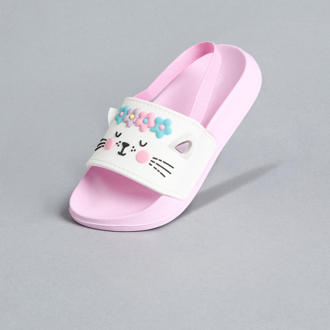 Cat Embossed Slides with Elastic Strap - Pink / 20