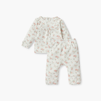 Giggles Floral Print T-shirt and Pyjama Set - Cream / 12-18 mths