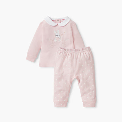 Giggles Bunny Applique T-shirt and Heart Print Pyjama Set - Pink / 12-18 mths