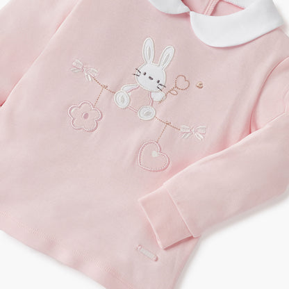Giggles Bunny Applique T-shirt and Heart Print Pyjama Set
