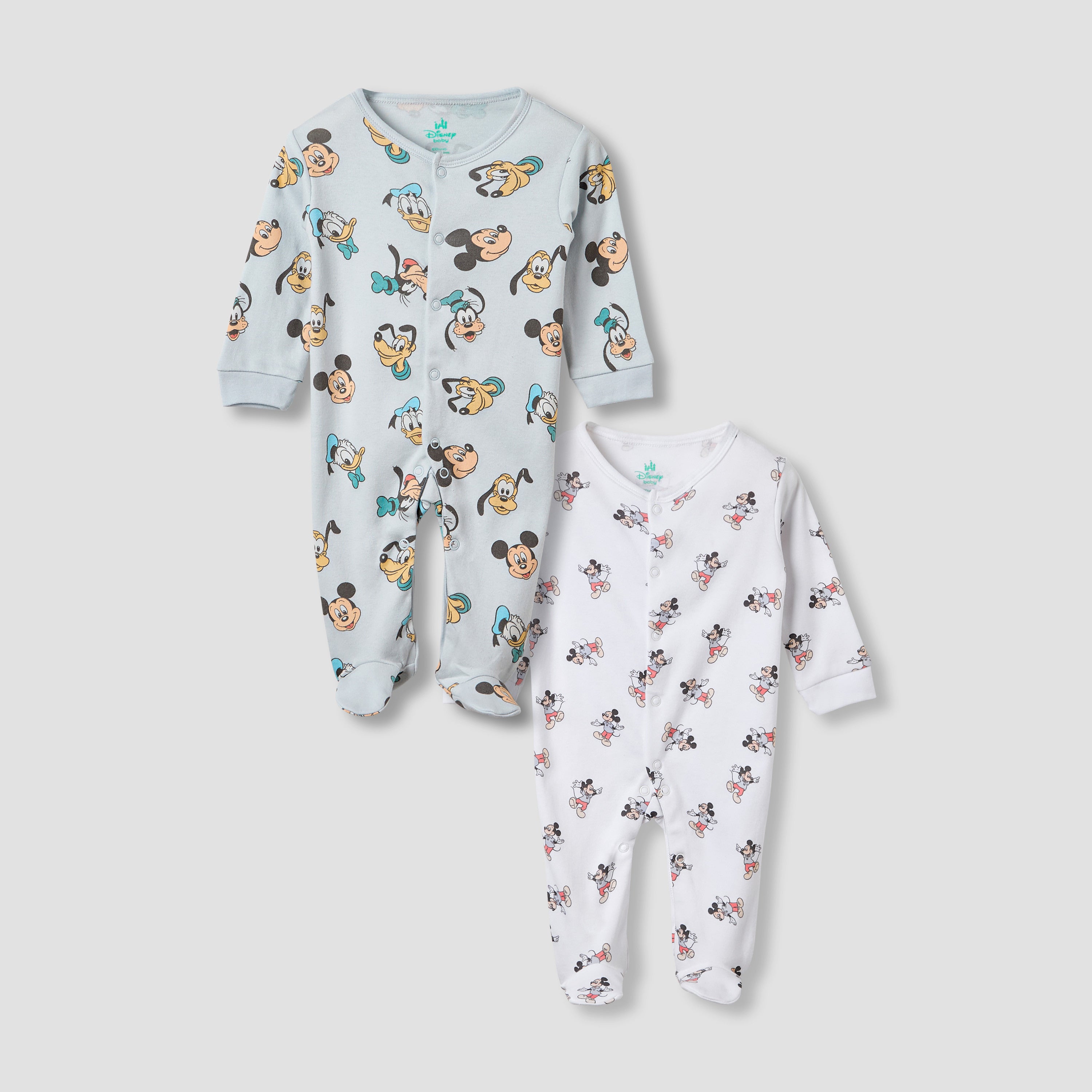Disney Mickey Mouse and Friends Print Sleepsuit - Set of 2 - Blue / 9-12 mths