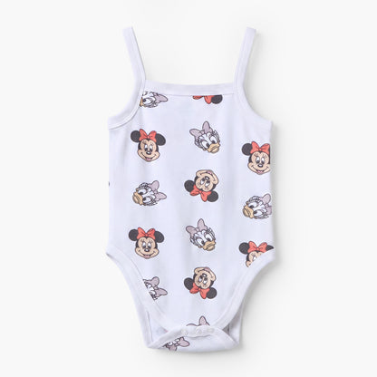 Pack of 3 Disney Cotton Square Neck Strappy Bodysuit with Minnie Mouse Print