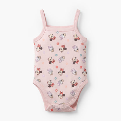 Pack of 3 Disney Cotton Square Neck Strappy Bodysuit with Minnie Mouse Print