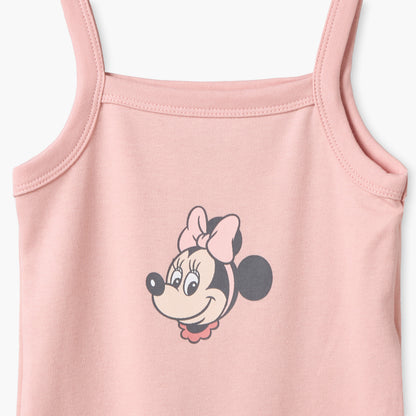Pack of 3 Disney Cotton Square Neck Strappy Bodysuit with Minnie Mouse Print